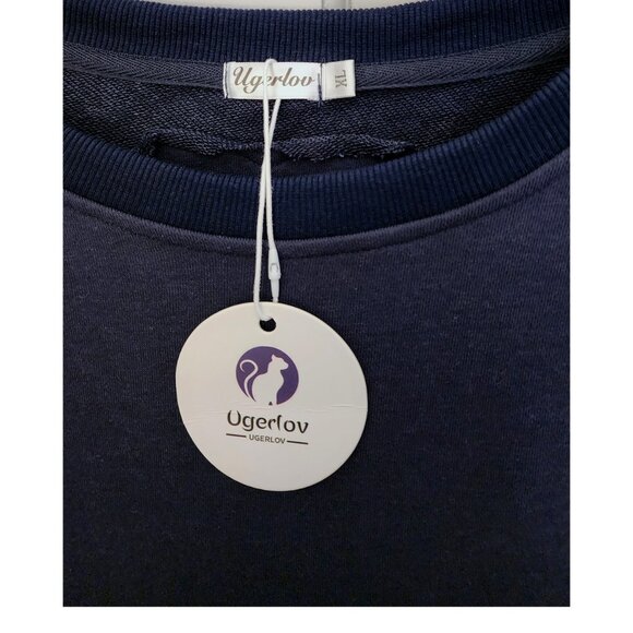 Ugerlov Navy & Beige Pleated Contrast Dress XL Casual Chic NWT - Picture 5 of 6